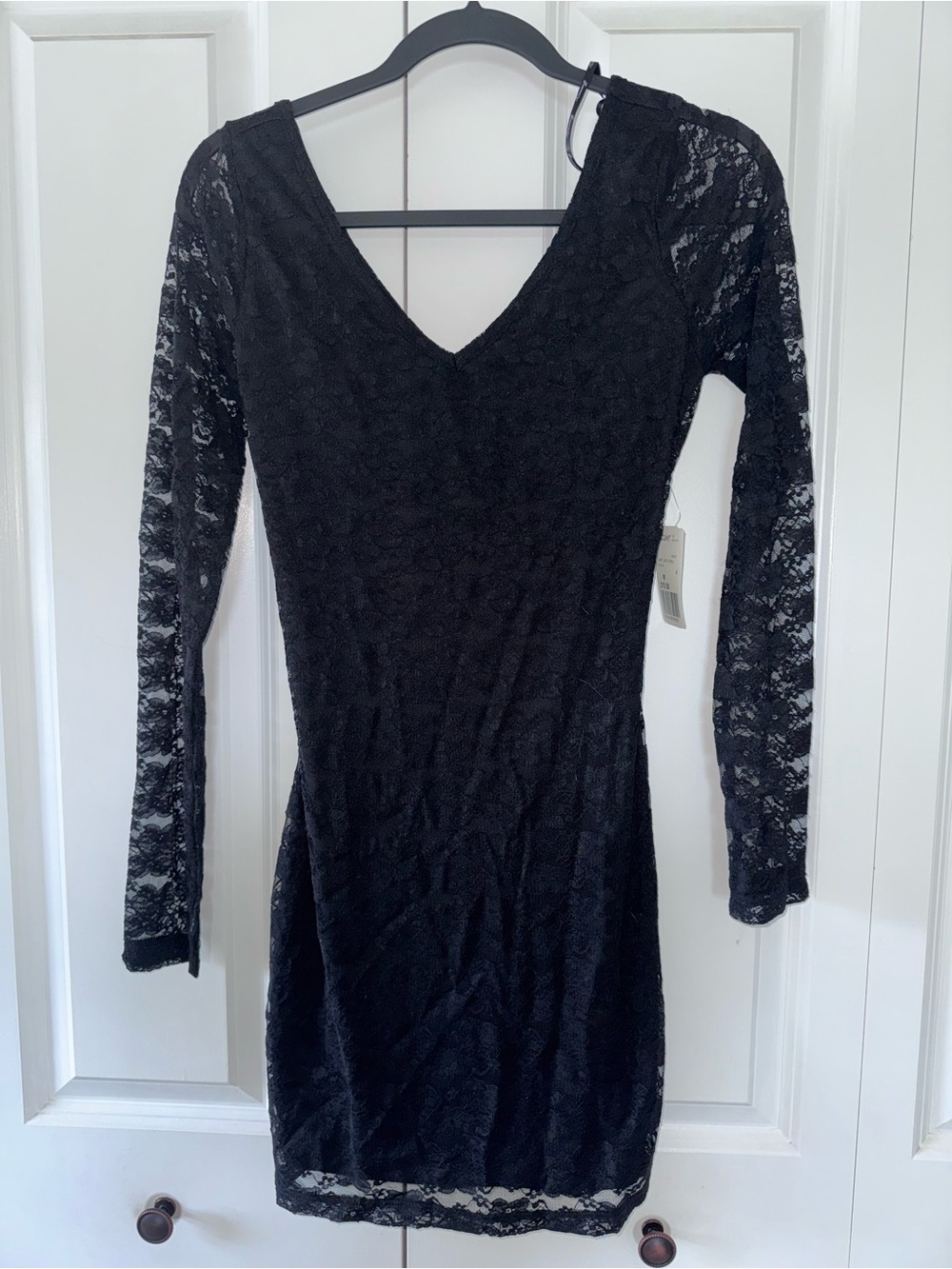 Forever 21 Black Lace Long-Sleeve V-Neck Dress